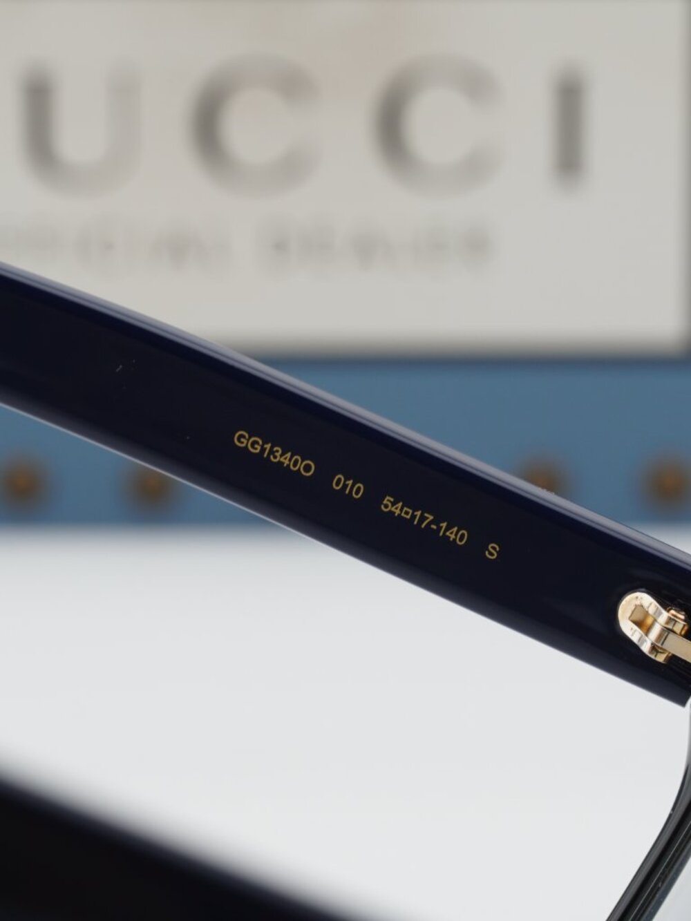 Gucci GG1340O 010 Square Eyeglasses - Shiny Black/Blue 54mm - Picture 7 of 10